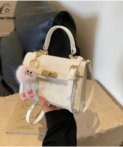 👜 Túi Xách Mini Nữ Khóa Cài Phối Charm Bông Mịn