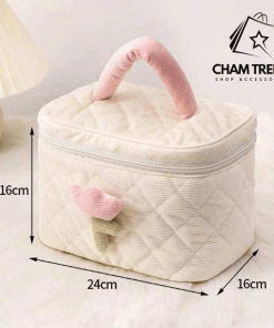 Túi Đựng Mỹ Phẩm Vải Nhung Gân Hoa – Phụ Kiện Du Lịch Sang Xịn Cho Phái Đẹp