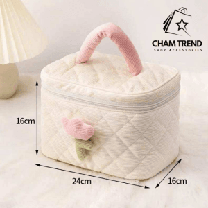 Túi Đựng Mỹ Phẩm Vải Nhung Gân Hoa – Phụ Kiện Du Lịch Sang Xịn Cho Phái Đẹp